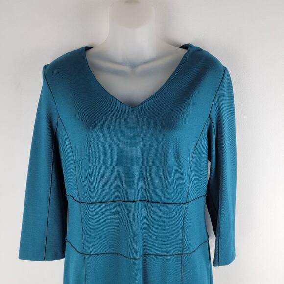NEW Minan Wong 3/4 Sleeve Sheath Dress V-Neck Blue Zip Size 8 - Picture 3 of 7